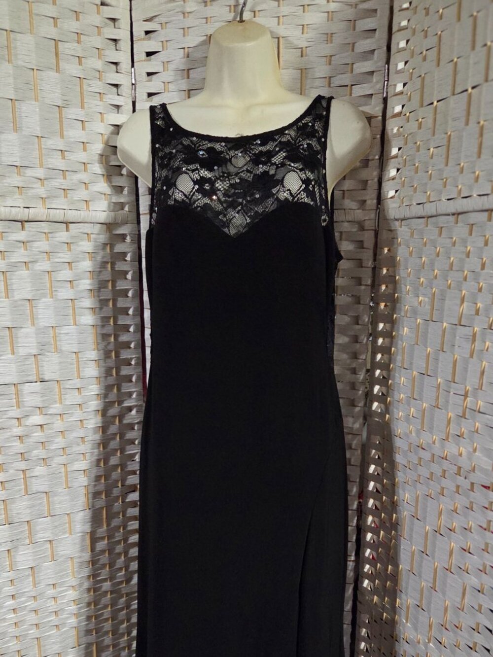 X scape sexy black long lace/rhinestone formal dress size 14